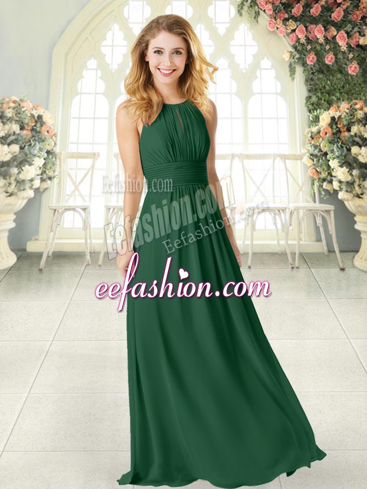  Green Sleeveless Ruching Floor Length Prom Dress