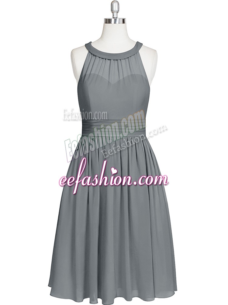  Grey Homecoming Dress Prom and Party and Military Ball with Ruching Halter Top Sleeveless Zipper