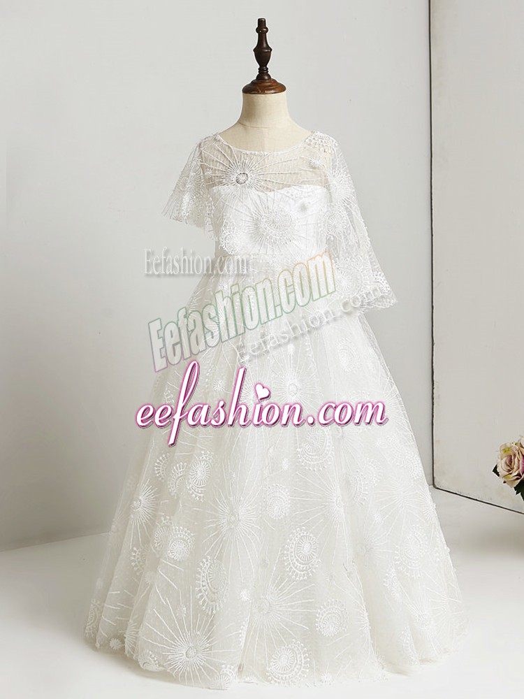 Custom Designed White Scoop Side Zipper Lace Flower Girl Dresses for Less