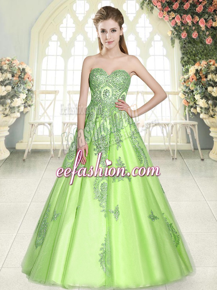  Sweetheart Sleeveless Prom Party Dress Floor Length Appliques Tulle