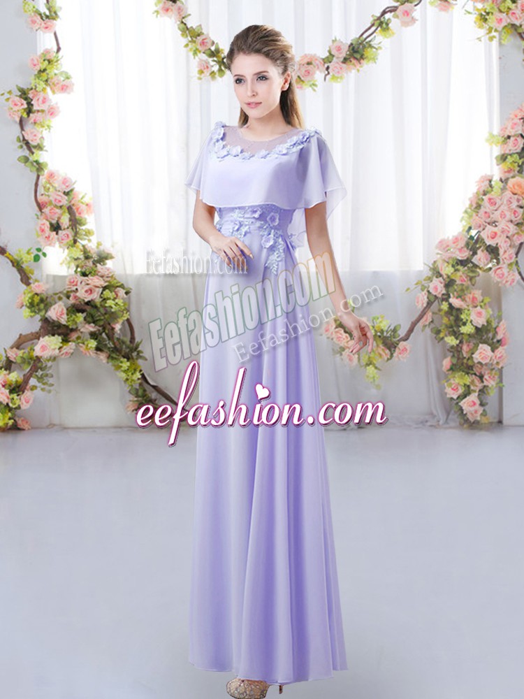  Chiffon Scoop Short Sleeves Zipper Appliques Court Dresses for Sweet 16 in Lavender