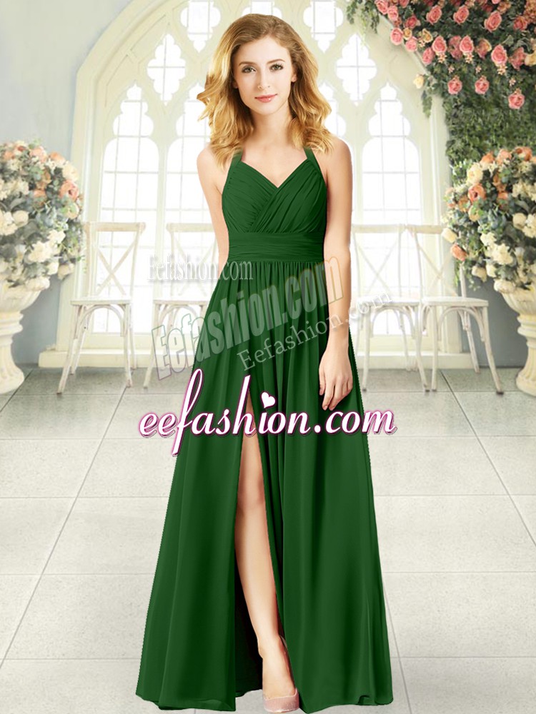 Top Selling Green Halter Top Zipper Ruching Prom Dress Sleeveless