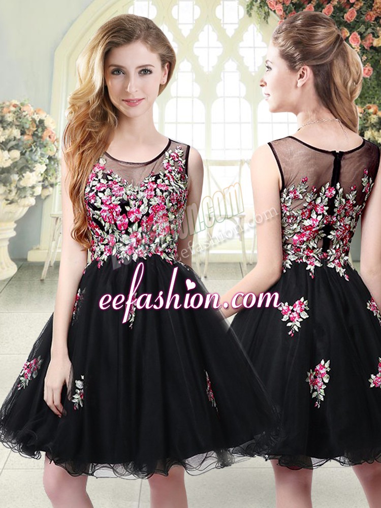 Sumptuous Black Scoop Zipper Embroidery Prom Dresses Sleeveless