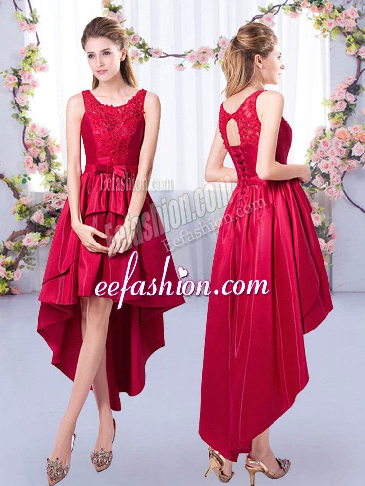  Red Sleeveless Satin Lace Up Bridesmaid Dresses for Prom and Party and Wedding Party