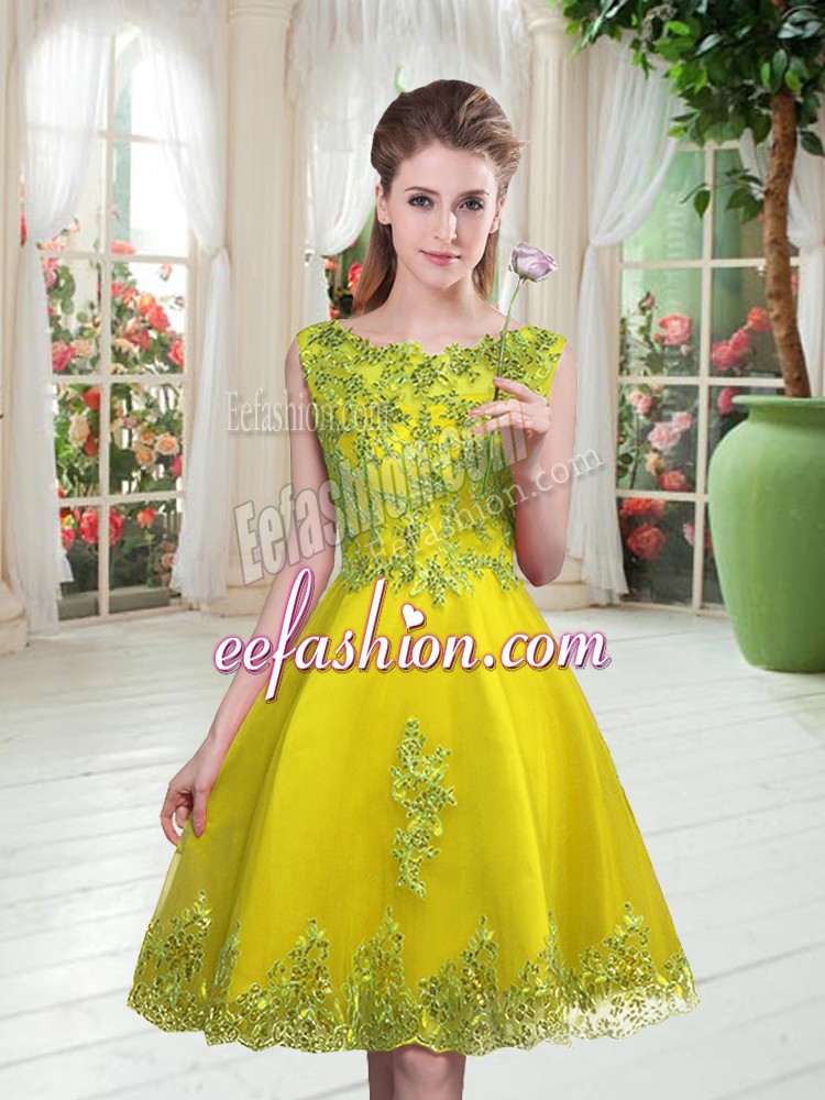 Fantastic Yellow Green Prom Dresses Prom and Party with Beading and Appliques Scoop Sleeveless Lace Up