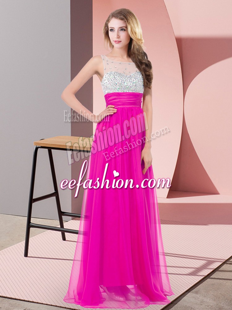  Sleeveless Floor Length Sequins Side Zipper Formal Evening Gowns with Fuchsia