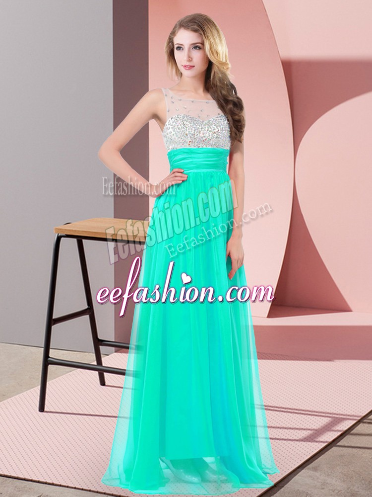 Excellent Turquoise Side Zipper Prom Party Dress Sequins Sleeveless Floor Length