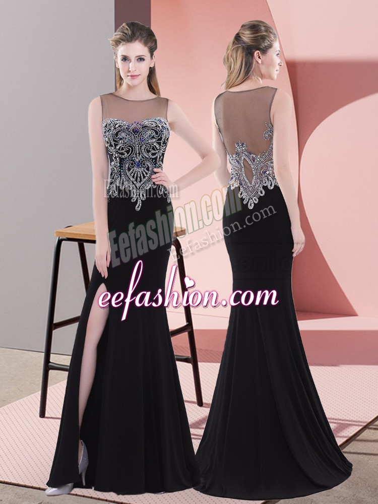  Black Prom Party Dress Prom and Party and Military Ball with Beading Scoop Sleeveless Side Zipper