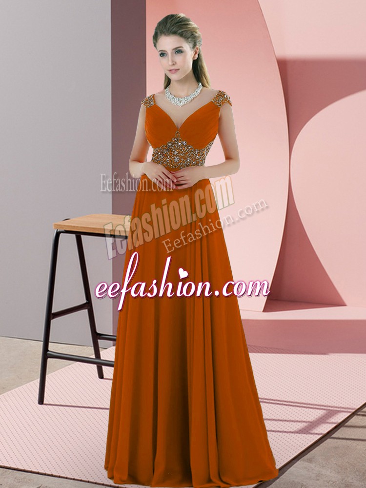  Orange Sleeveless Chiffon Backless Prom Gown for Prom and Party