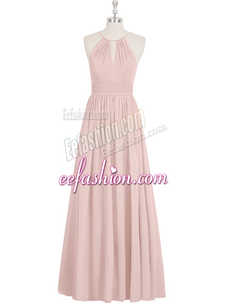 Ruching Prom Dress Baby Pink Zipper Sleeveless Floor Length