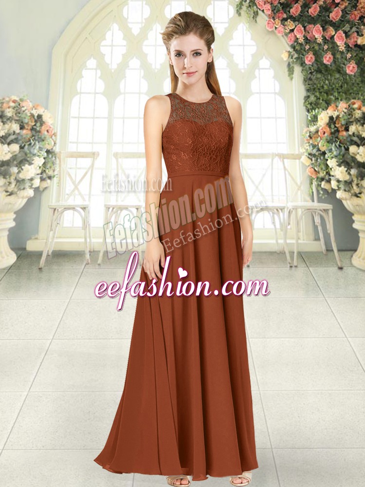  Brown Scoop Backless Lace Homecoming Dress Sleeveless
