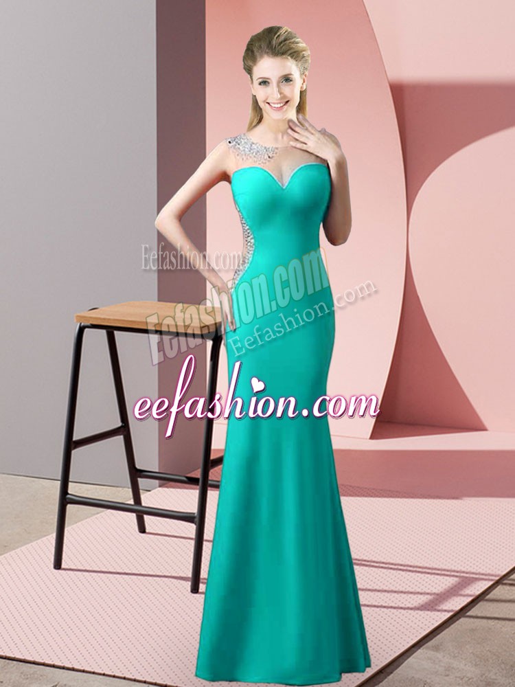 Affordable Turquoise Scoop Zipper Beading Prom Dress Sleeveless