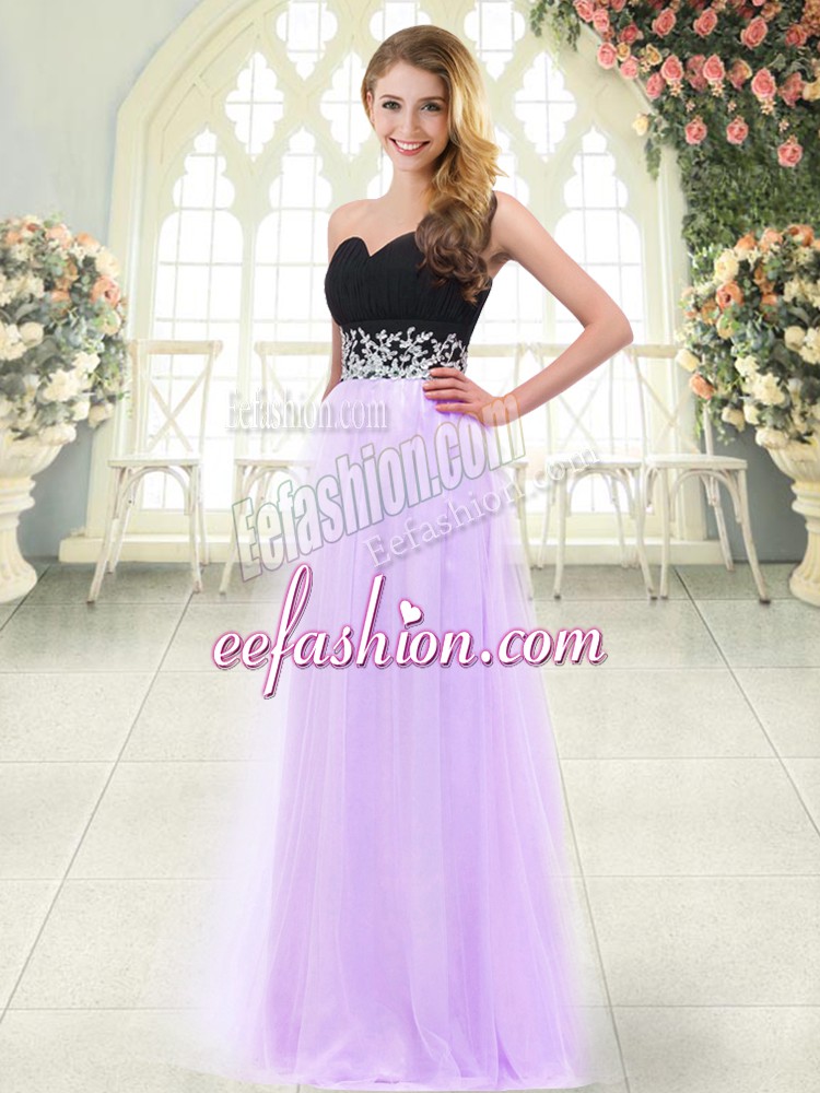 Gorgeous Lilac Sleeveless Appliques Floor Length Evening Gowns