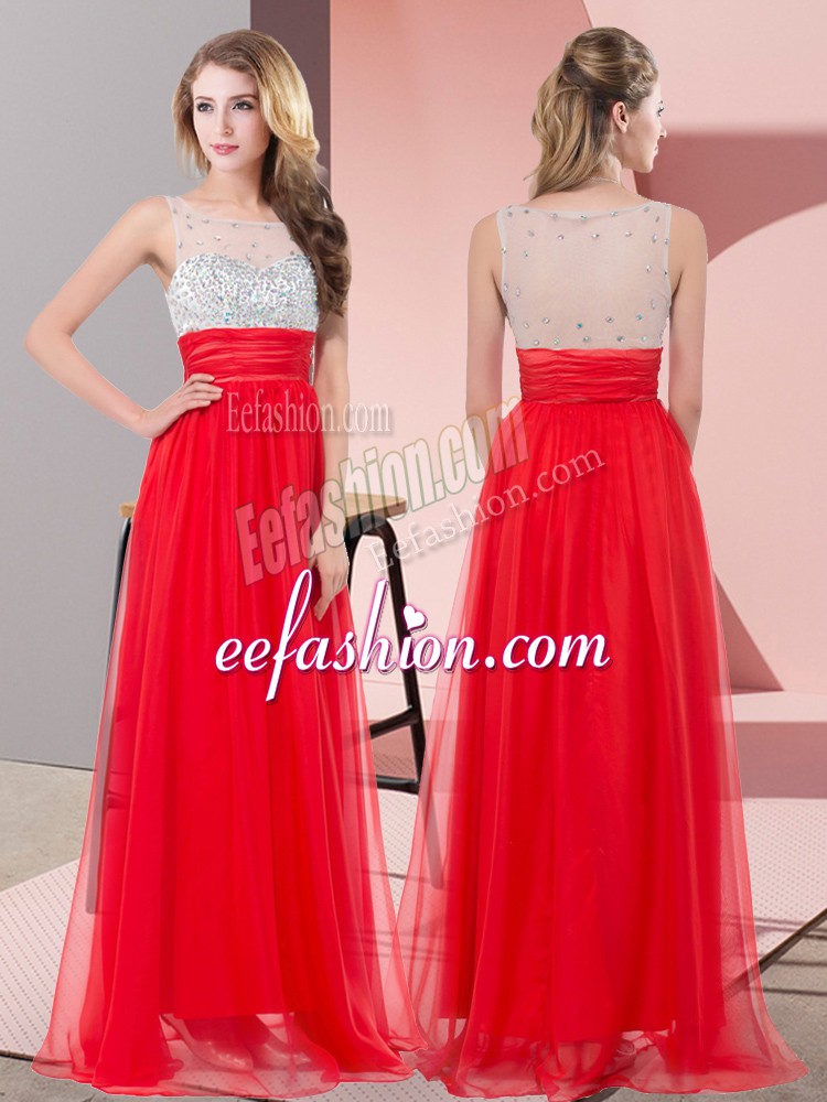  Red Sleeveless Floor Length Sequins Side Zipper Evening Dress