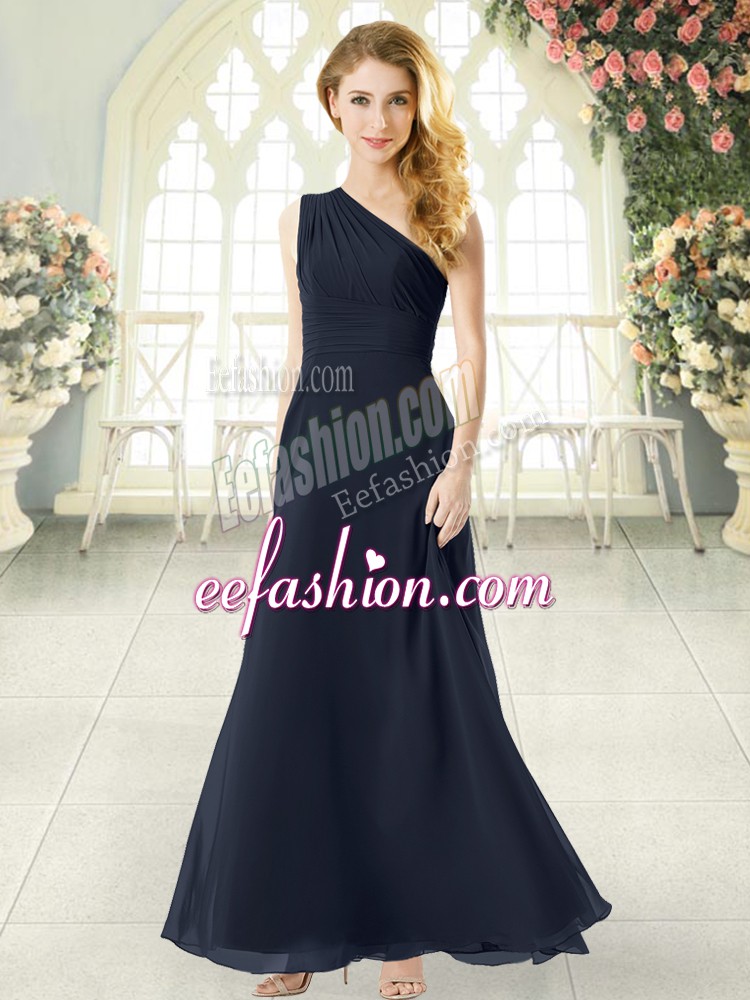  Sleeveless Ankle Length Ruching Side Zipper Prom Party Dress with Black