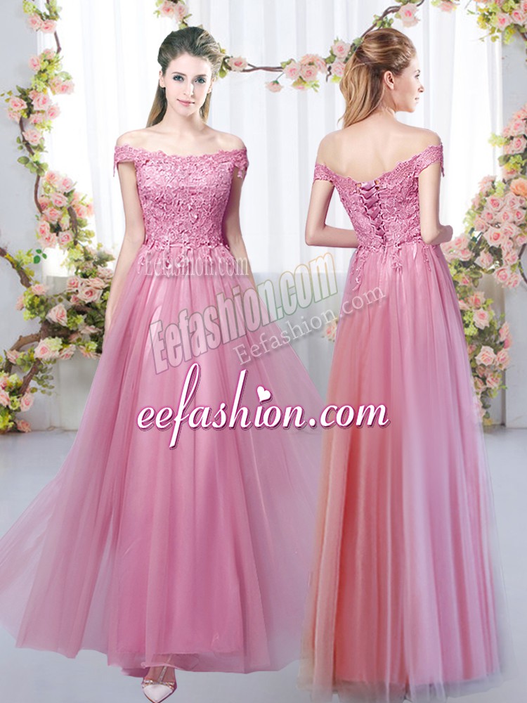 High End Pink Sleeveless Tulle Lace Up Quinceanera Dama Dress for Prom and Party and Wedding Party