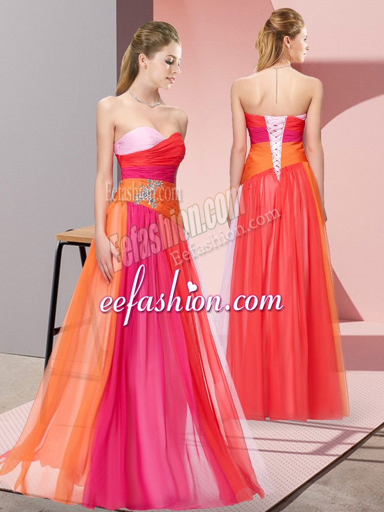 Cheap Beading Multi-color Lace Up Sleeveless Floor Length