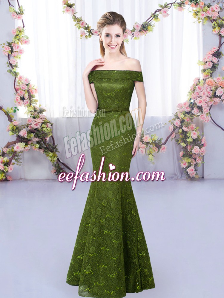 Free and Easy Olive Green Sleeveless Lace Floor Length Dama Dress