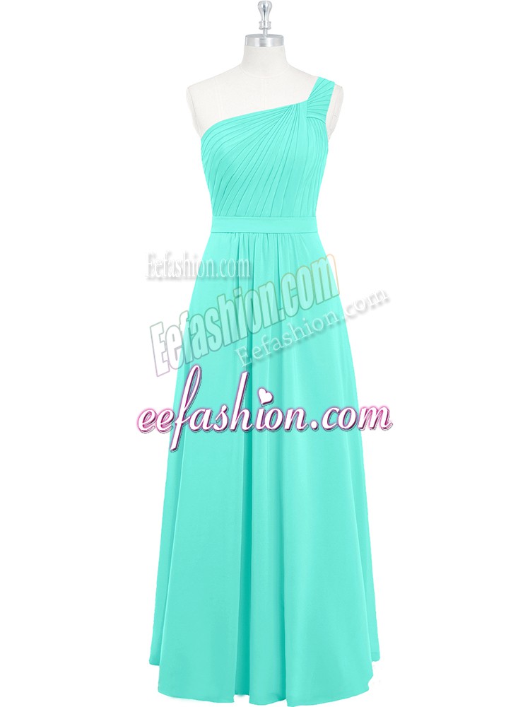 Customized Floor Length Aqua Blue Prom Dresses One Shoulder Sleeveless Zipper