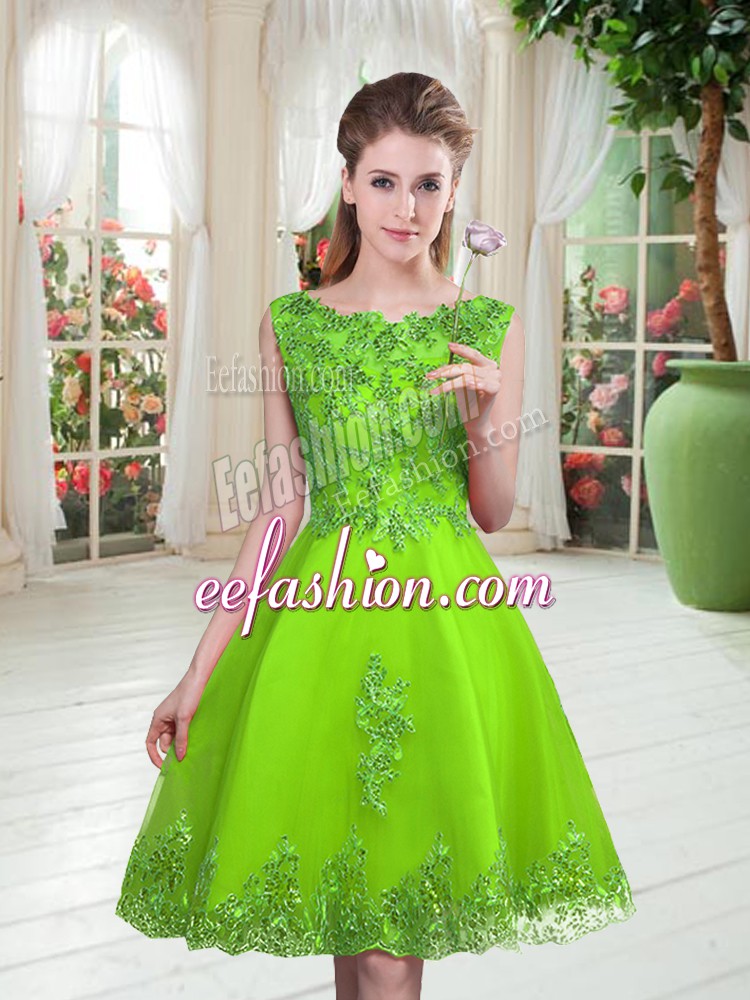 Pretty Lace Up Scoop Beading and Appliques Tulle Sleeveless