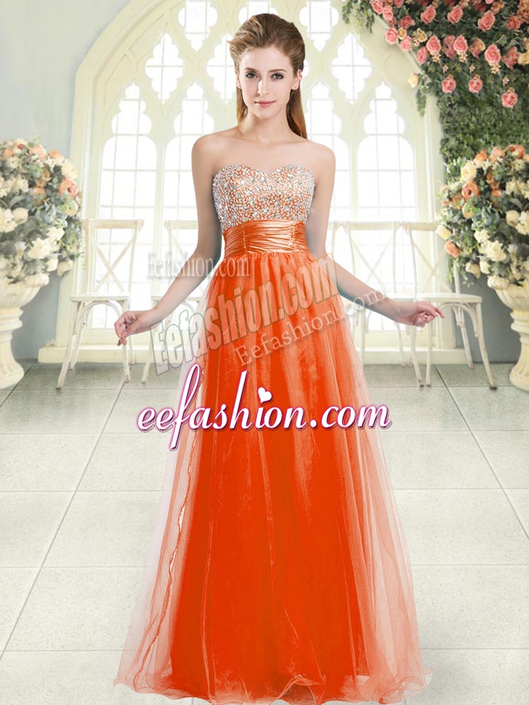 High Class Orange Red Lace Up Sweetheart Beading Prom Dress Tulle Sleeveless