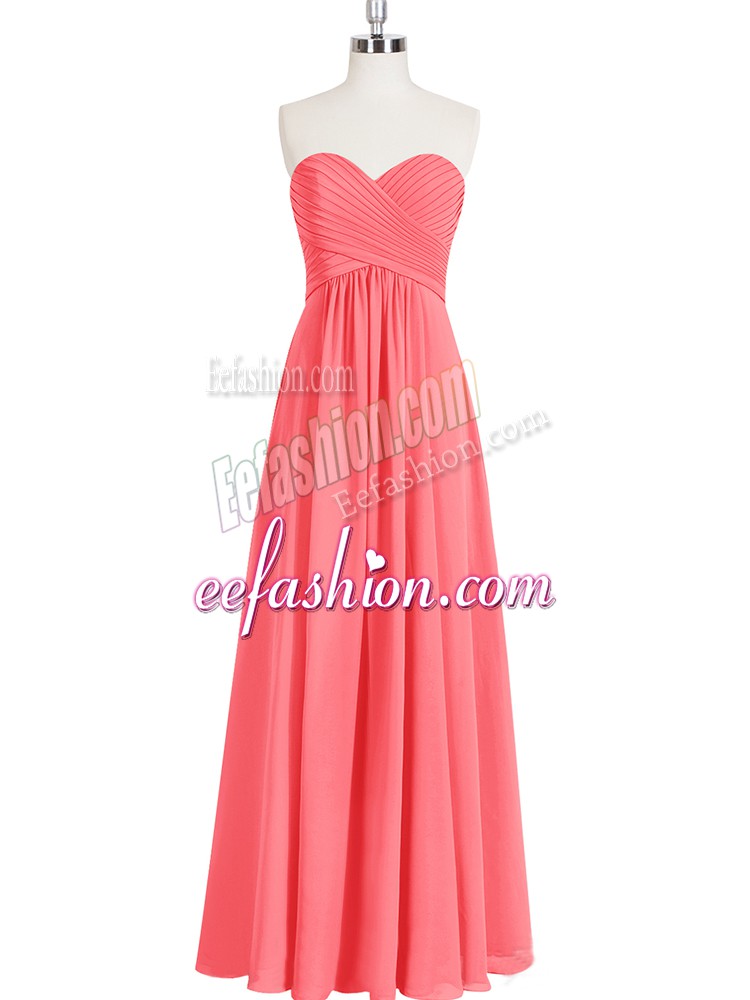 Dynamic Watermelon Red Formal Evening Gowns Prom and Party with Ruching Sweetheart Sleeveless Zipper