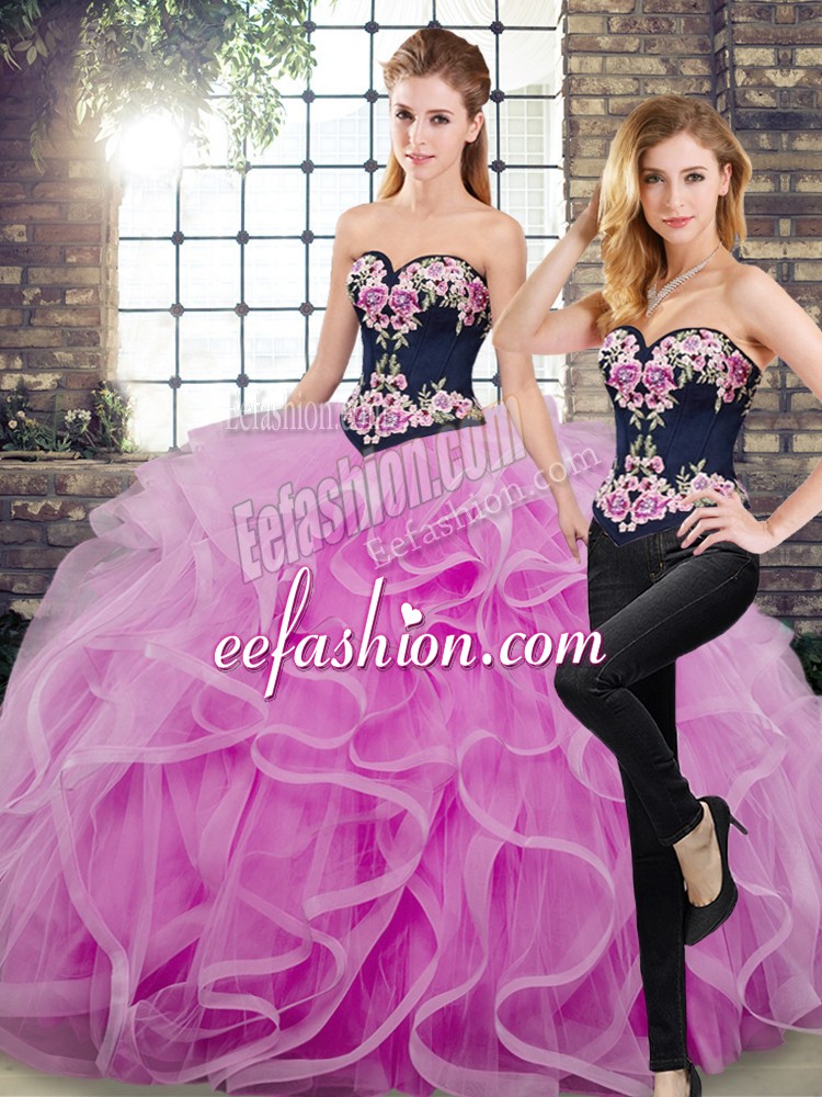 Amazing Tulle Sleeveless Floor Length Quinceanera Gowns Sweep Train and Embroidery and Ruffles