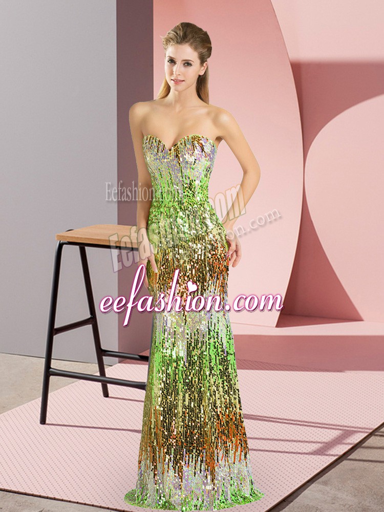  Floor Length Lace Up Prom Party Dress Multi-color for Prom and Party and Military Ball with Sequins Sweep Train