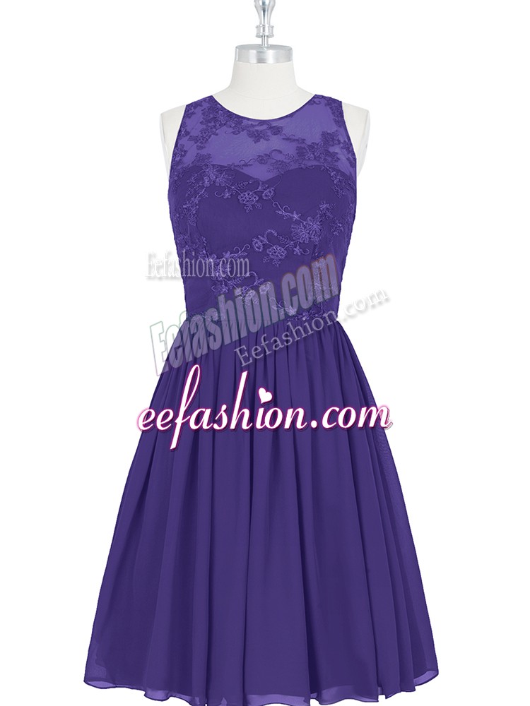  Purple Chiffon Zipper Scoop Sleeveless Mini Length Prom Party Dress Lace