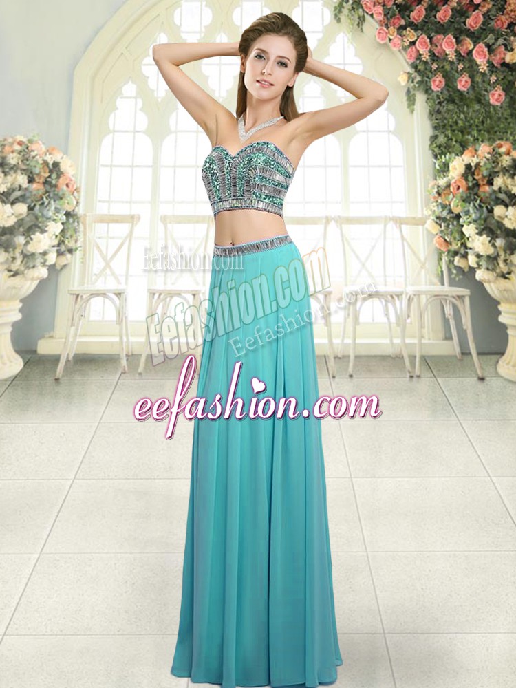 Most Popular Aqua Blue Sweetheart Neckline Beading Prom Dresses Sleeveless Backless