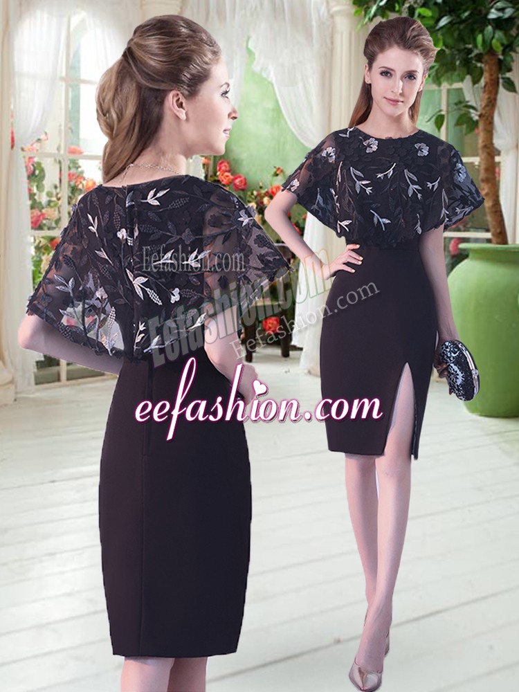 Adorable Knee Length Black Homecoming Dress Scoop Half Sleeves Lace Up