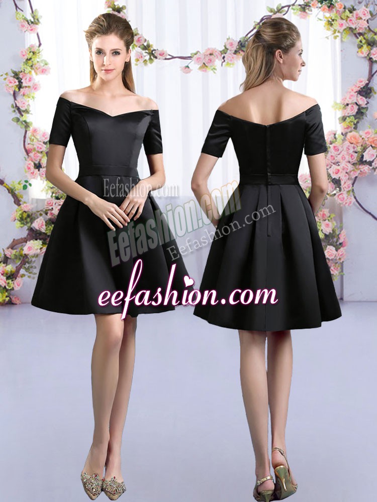  Short Sleeves Mini Length Ruching Zipper Dama Dress with Black
