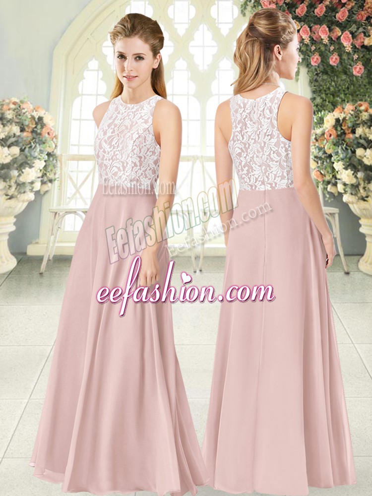  Floor Length Empire Sleeveless Pink Juniors Evening Dress Zipper
