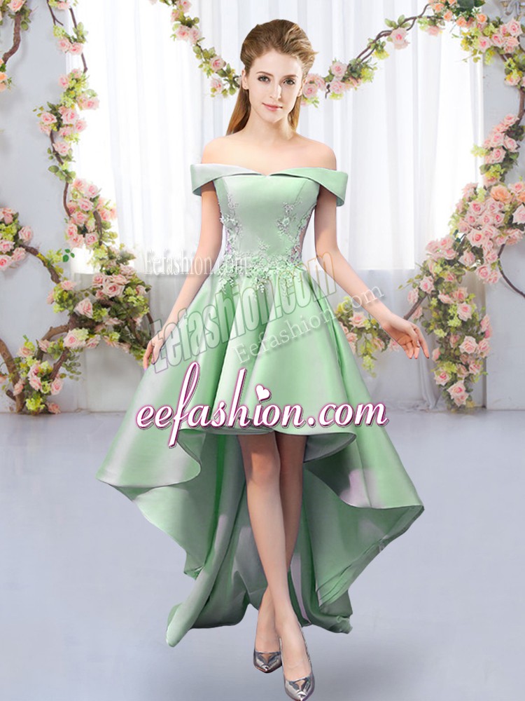 Classical Sleeveless High Low Appliques Lace Up Vestidos de Damas with Green