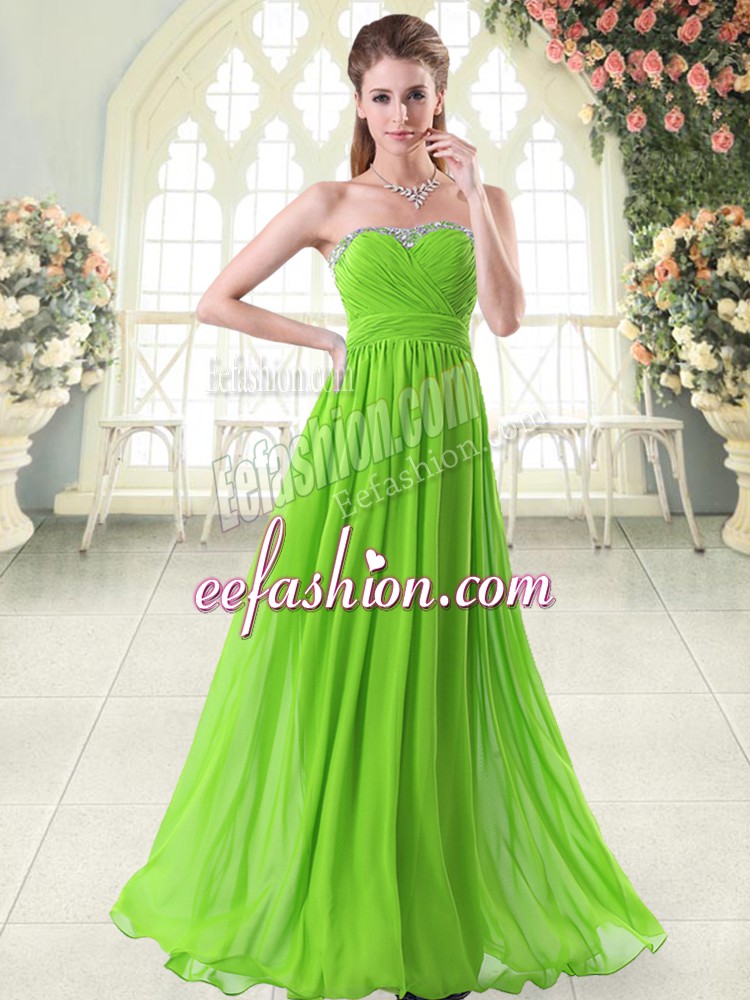 Vintage Sweetheart Sleeveless Prom Dress Floor Length Beading and Ruching Chiffon
