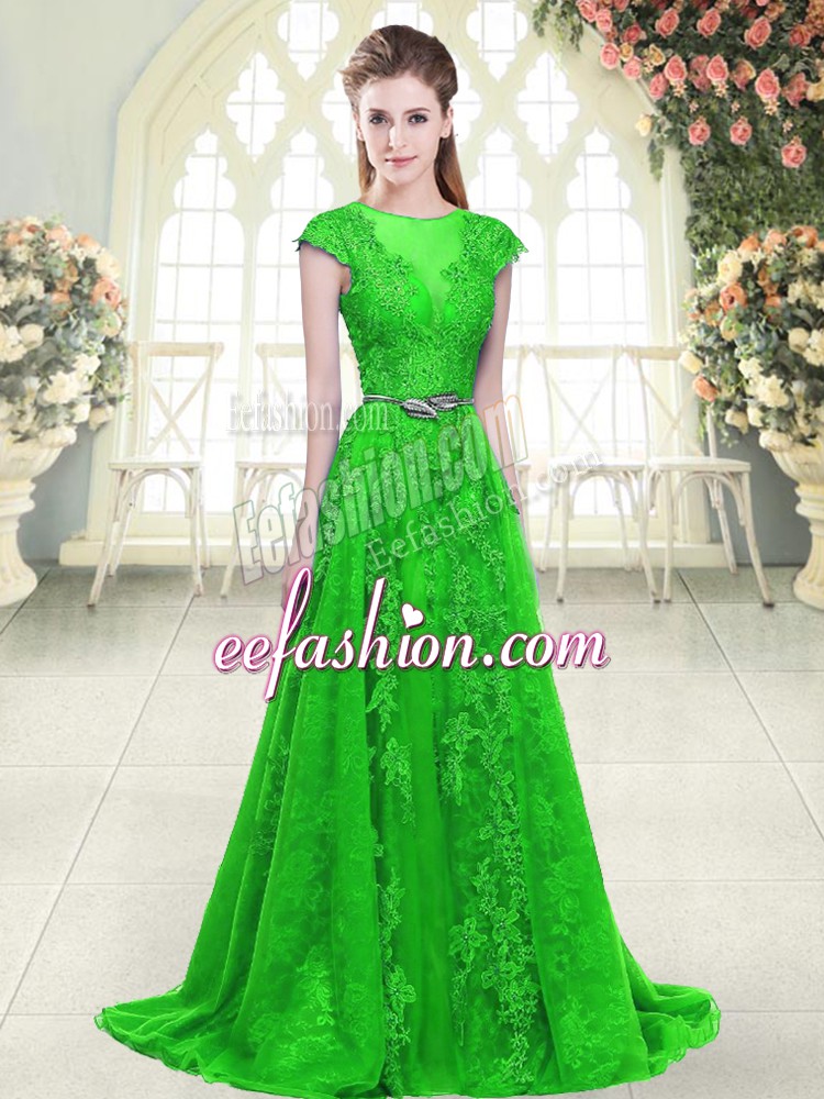 Noble Green Cap Sleeves Beading and Lace and Pick Ups Zipper 