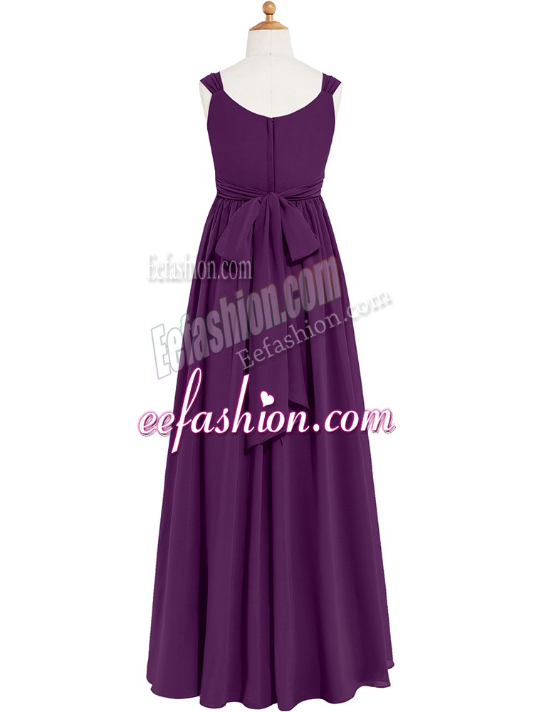  Eggplant Purple Sleeveless Ruching Floor Length Prom Evening Gown