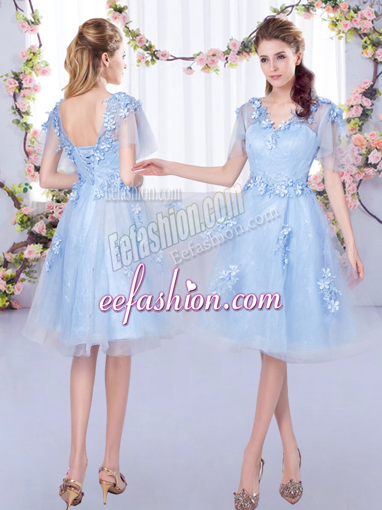  Short Sleeves Appliques Lace Up Quinceanera Dama Dress