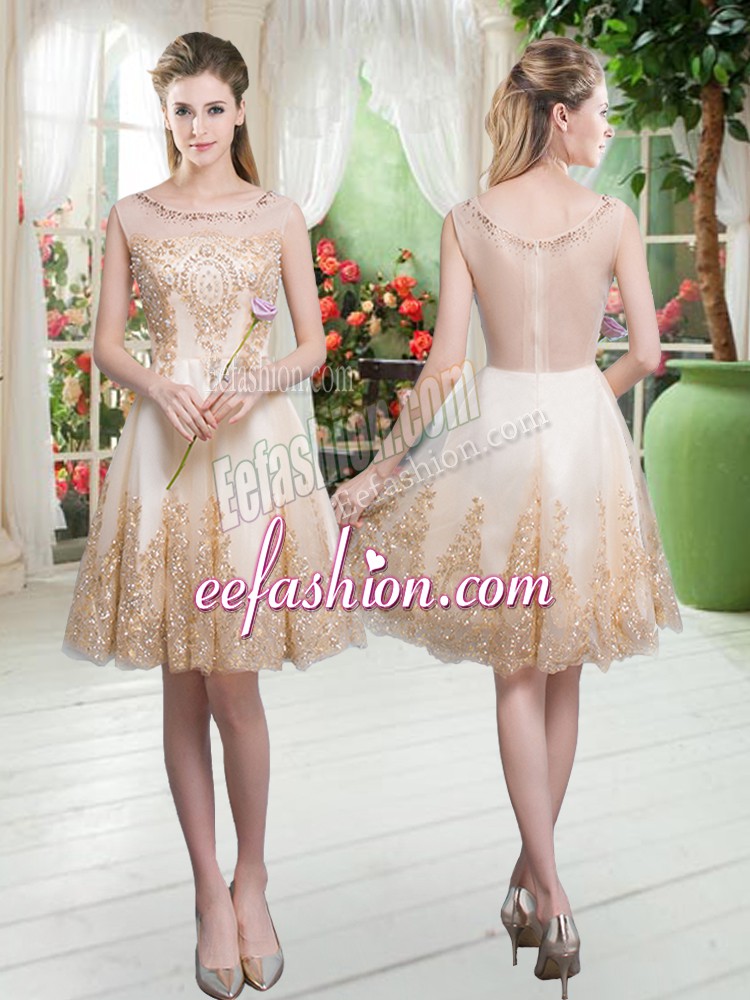  Champagne Scoop Neckline Beading and Appliques Homecoming Dress Sleeveless Zipper