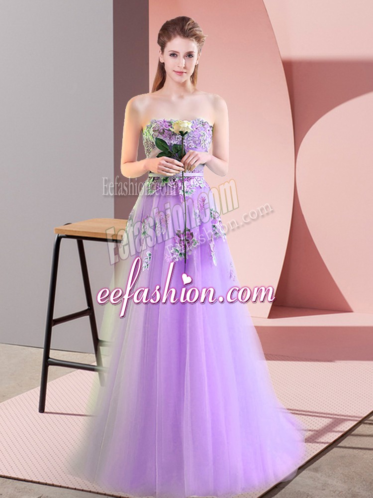 Low Price Lavender Lace Up Dress for Prom Appliques Sleeveless Floor Length