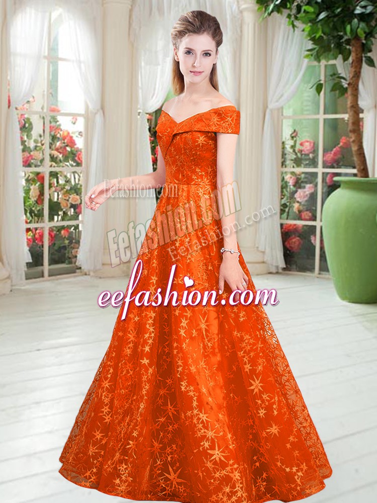Sophisticated Beading Going Out Dresses Orange Lace Up Sleeveless Floor Length