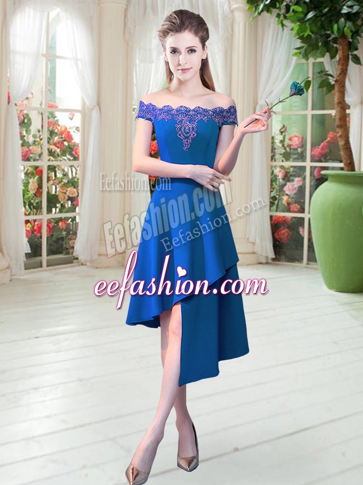  Asymmetrical A-line Sleeveless Royal Blue Prom Dresses Zipper