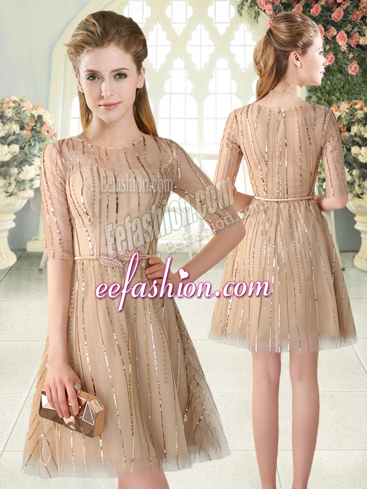 Shining Tulle Half Sleeves Mini Length and Sequins