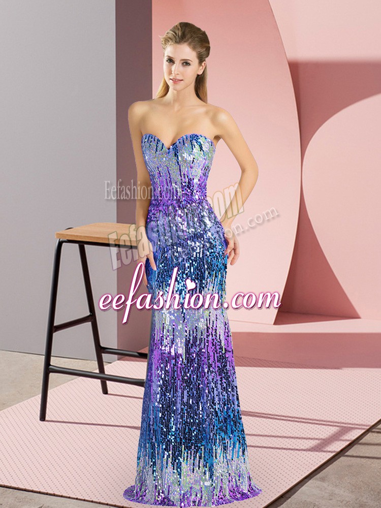  Floor Length Lace Up Prom Dresses Multi-color for Prom and Party and Military Ball with Sequins