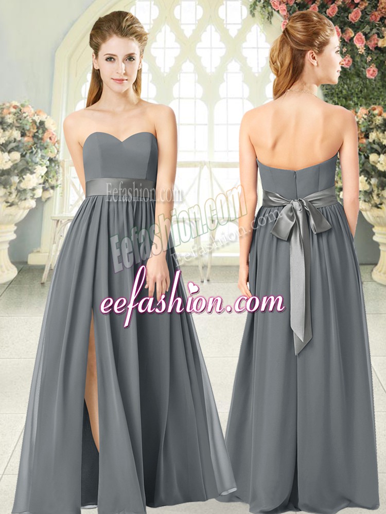 Hot Selling Grey Sweetheart Zipper Belt Prom Dresses Sleeveless