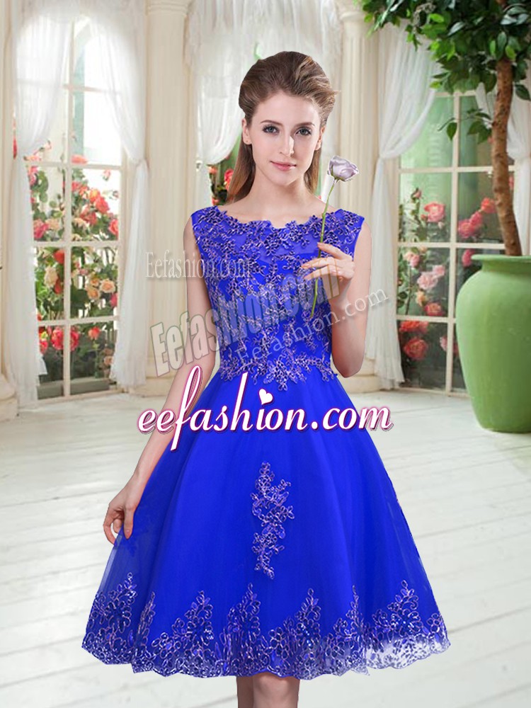  Royal Blue Sleeveless Tulle Lace Up Homecoming Dress for Prom and Party