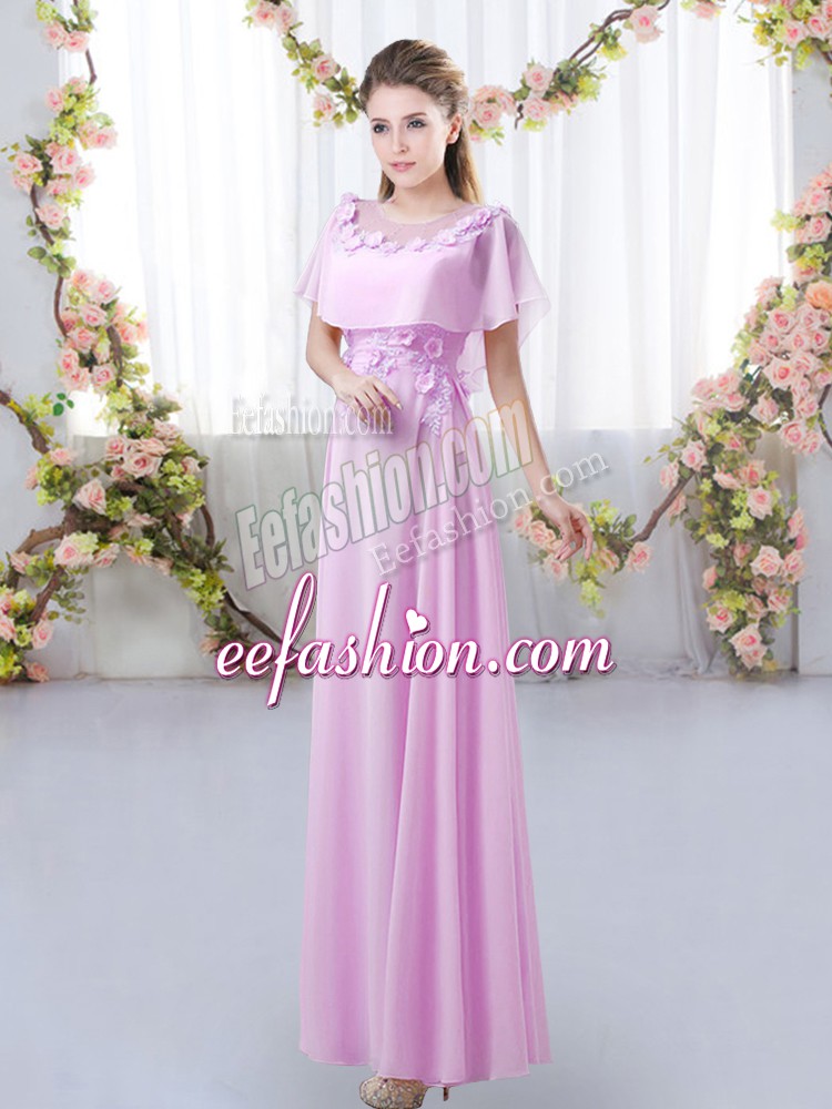 Amazing Floor Length Empire Short Sleeves Lilac Quinceanera Court Dresses Zipper
