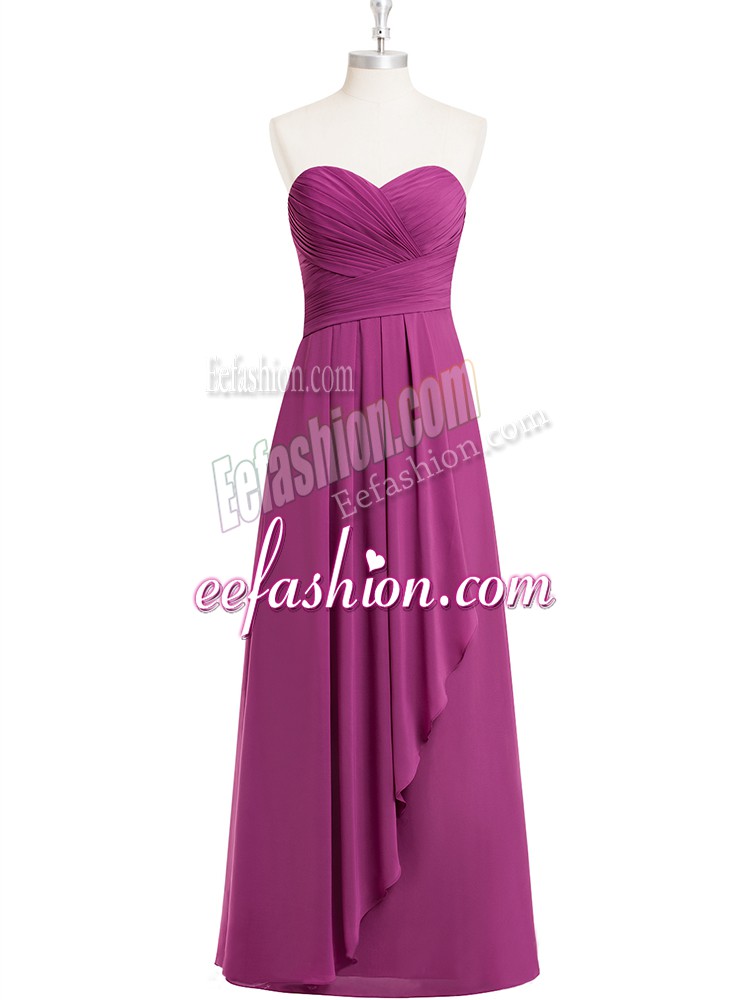  Fuchsia Sweetheart Zipper Ruching Prom Party Dress Sleeveless