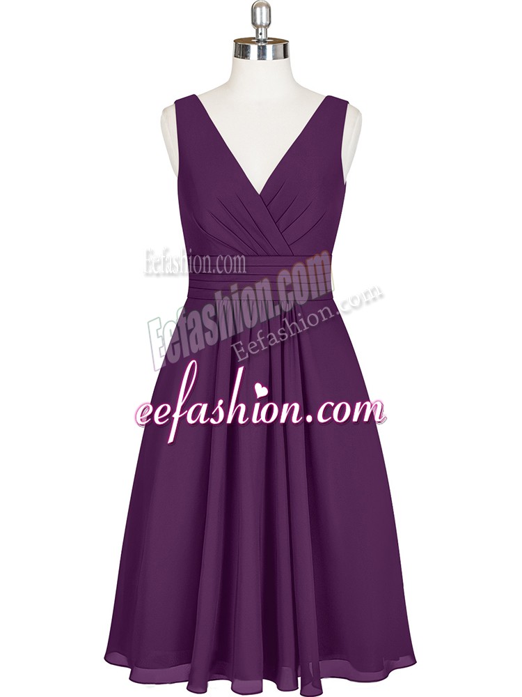 Hot Sale Purple Prom Dress Prom and Party and Military Ball with Pleated V-neck Sleeveless Zipper