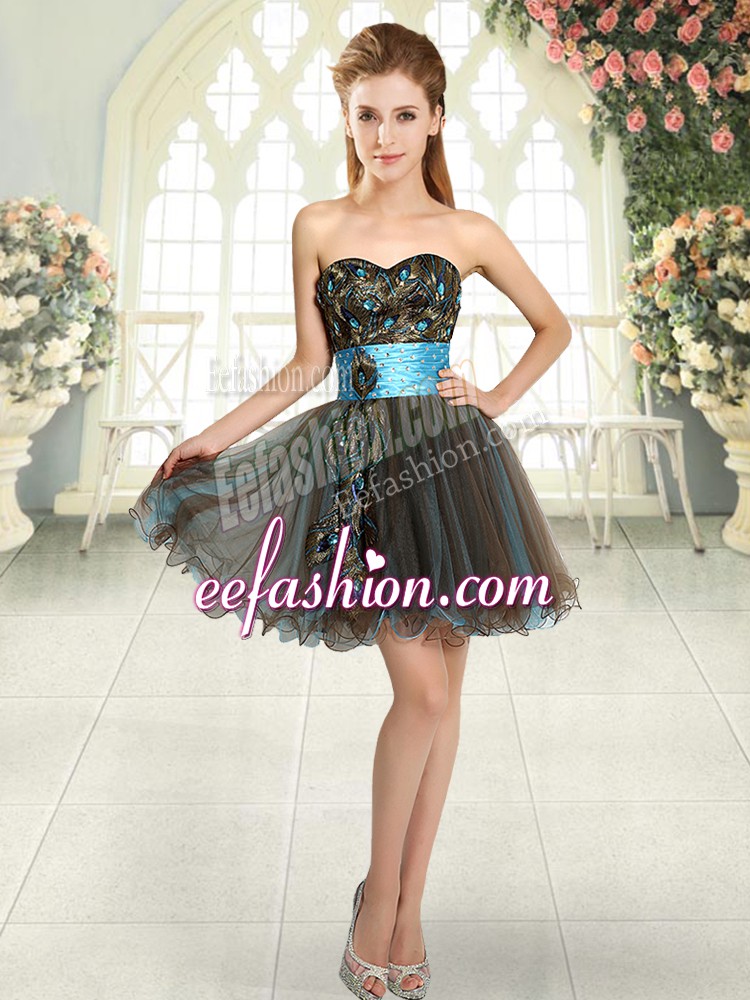  Sweetheart Sleeveless Mini Length Beading and Appliques Brown Tulle